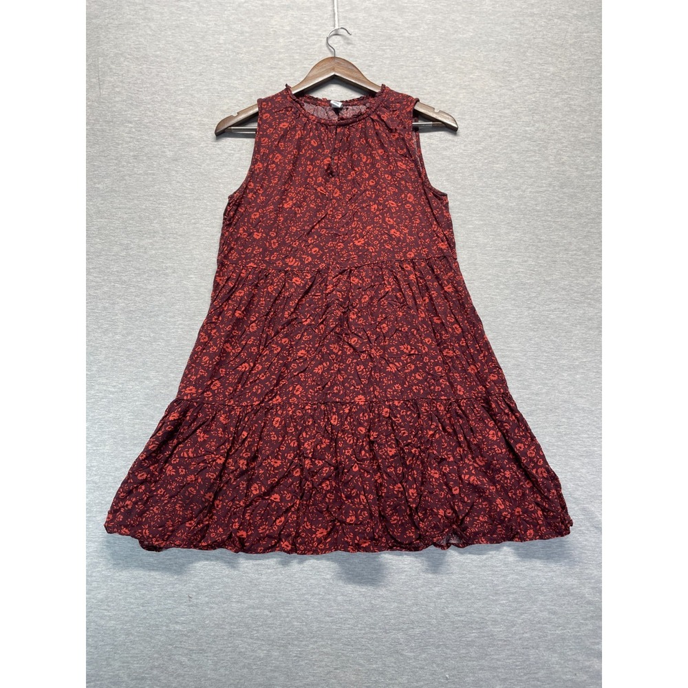 Old Navy Tiered Mini Dress Womens Medium Burgundy Floral Keyhole Neck Sleeveless